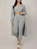 Fuzzy Tank Long Sleeve Cardigan and Pants 3 - Piece Lounge Set - CELIVINE