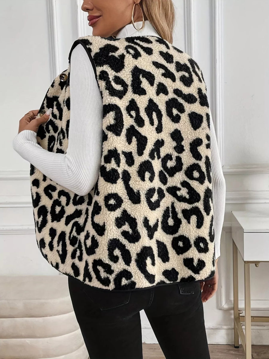 Leopard Sherpa Vest Coat - CELIVINE