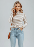 Striped Textured Knit Long Sleeve Tee - CELIVINE
