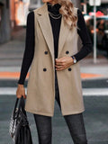 Buttoned Collared Neck Longline Vest Coat - CELIVINE