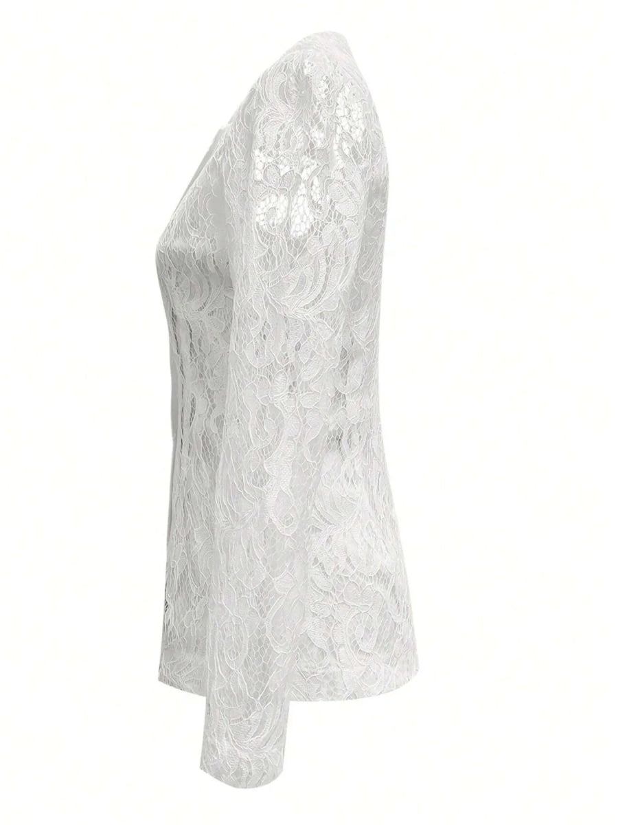 Floral Pattern Lace Single - Breasted Blazer - CELIVINE