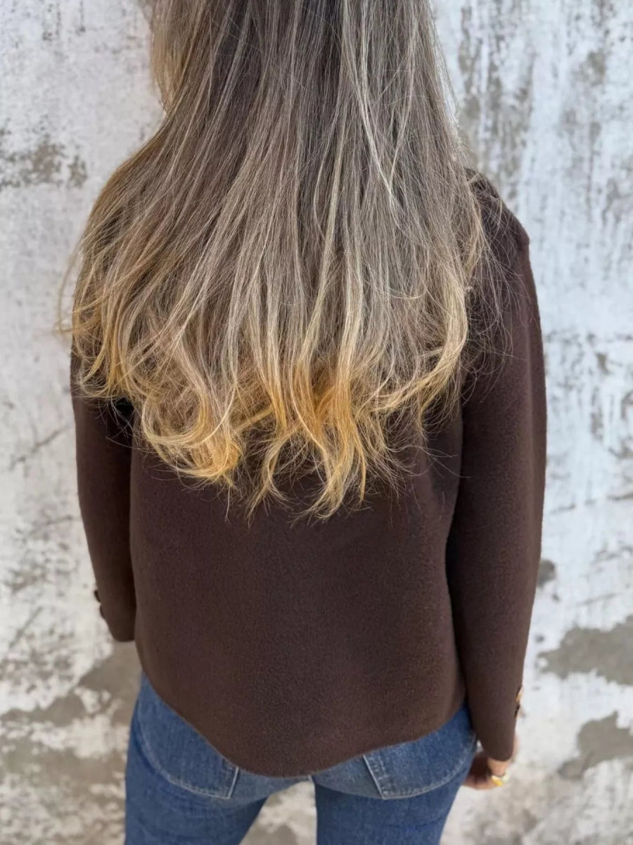 Full Size Double - Breasted Lapel Collar Blazer Plus Size - CELIVINE