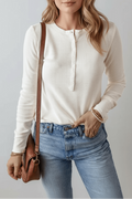 Half Button Long Sleeve Top - CELIVINE