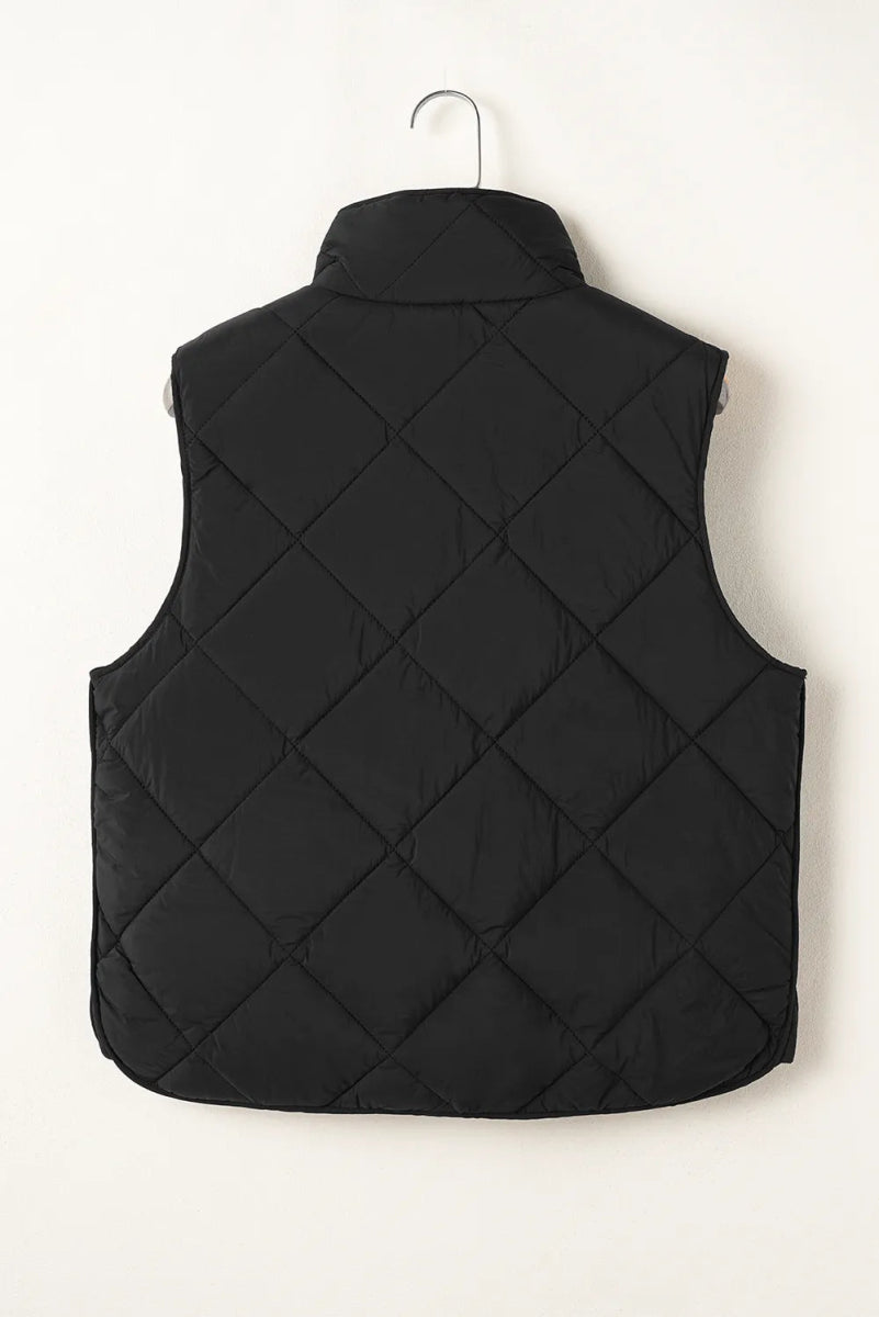 Snap Down Texture Vest Coat with Pockets - CELIVINE