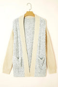 Color Block Side Pockets Open Front Cardigan - CELIVINE