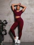 Round Neck Short Sleeve Top and Leggings Active Set - CELIVINE