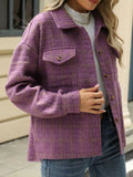 Plaid Button Up Long Sleeve Jacket - CELIVINE