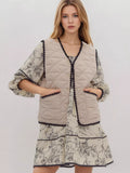 Textured Snap Down Vest Coat - CELIVINE