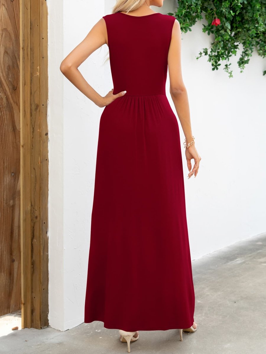 Surplice Neck Sleeveless Maxi Dress - CELIVINE