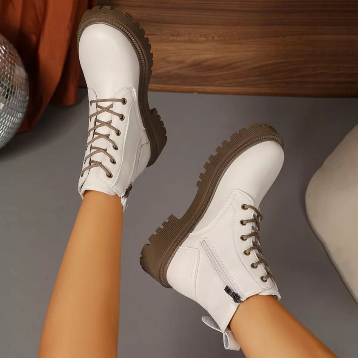 Lace Up Round Toe Boots - CELIVINE