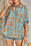 Abstract Print Dolman Short Sleeve Western Loose Shirt - CELIVINE