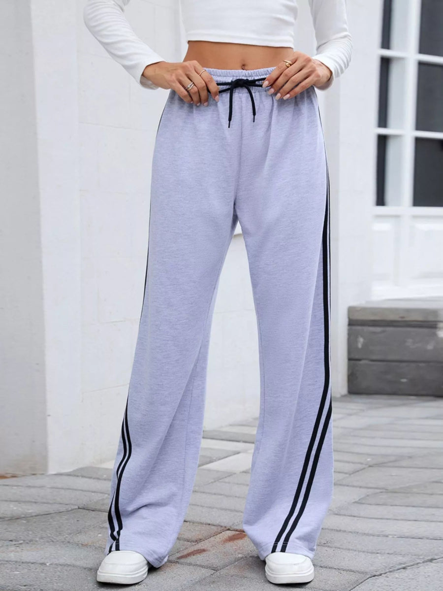 Side Striped Wide Leg Pants - CELIVINE