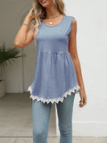 Lace Trim Sleeveless Babydoll Tank Top - CELIVINE