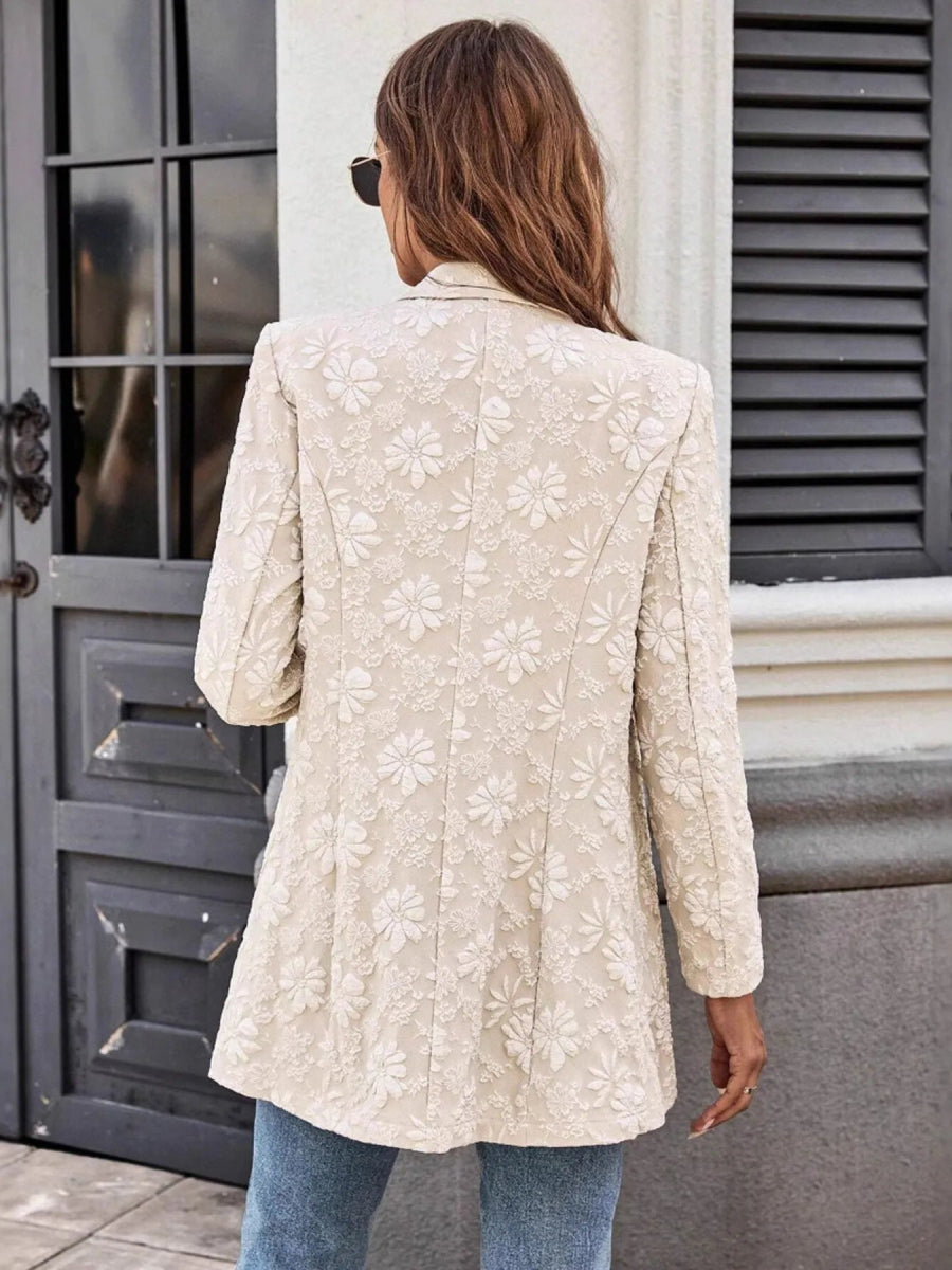 Floral Jacquard One Button Long Sleeve Blazer - CELIVINE