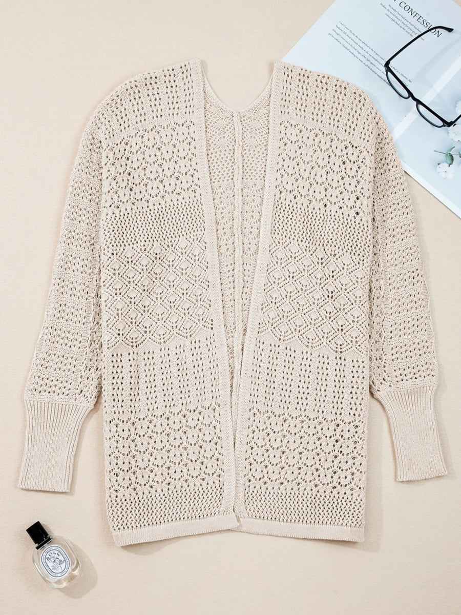 Hollowed Knit Open Front Cardigan - CELIVINE
