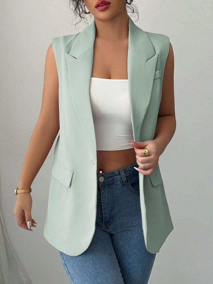 One Button Sleeveless Blazer - CELIVINE