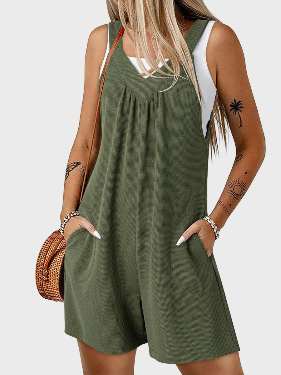 V - Neck Wide Strap Romper - CELIVINE