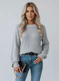 Round Neck Long Sleeve Sweater - CELIVINE