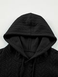Drawstring Textured Baggy Solid Hoodie - CELIVINE
