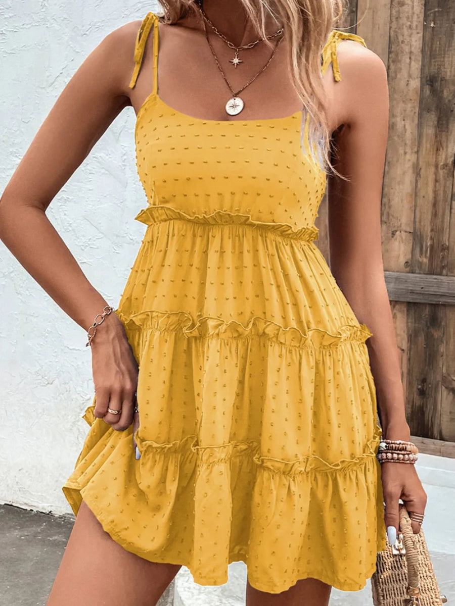 Frill Spaghetti Strap Tiered Dress - CELIVINE