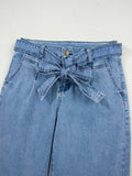 High Waisted Wide Leg Belted Jeans - CELIVINE