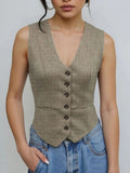 Plaid Button Down Vest - CELIVINE