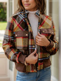 Pocketed Plaid Long Sleeve Jacket - CELIVINE