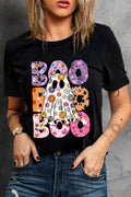 BOO Ghost Graphic Round Neck Short Sleeve T-Shirt - CELIVINE