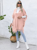 Fringe Trim Buttoned Hooded Poncho - CELIVINE
