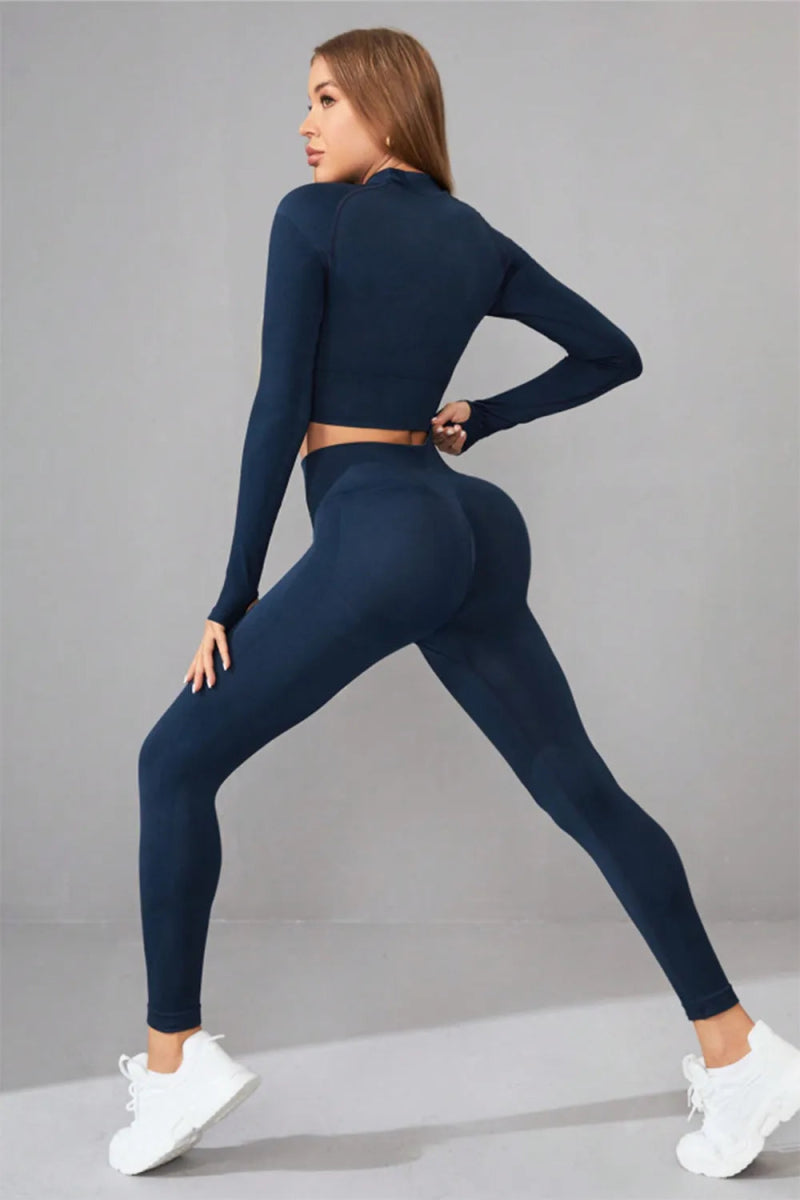 Mock Neck Long Sleeve Top and Pants Active Set - CELIVINE