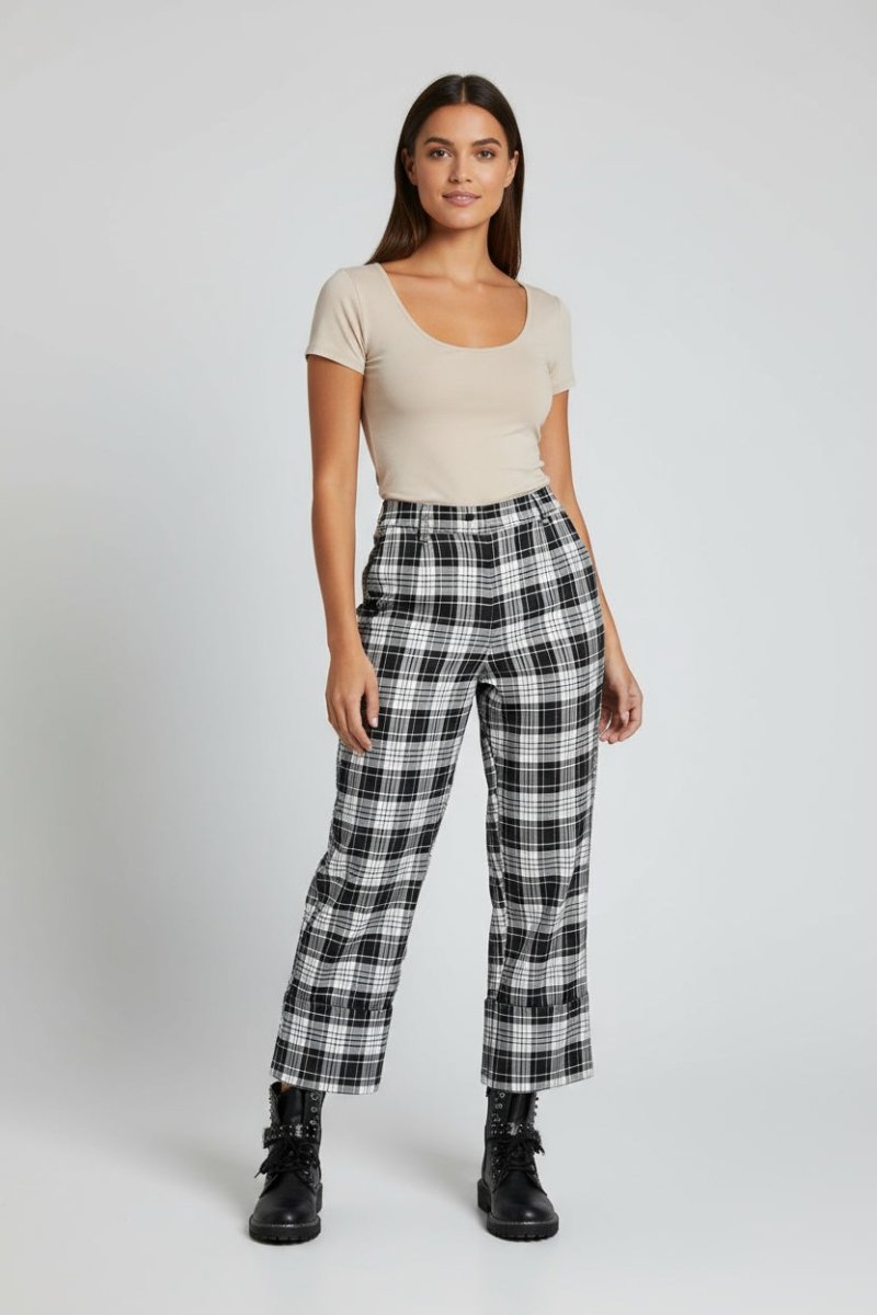 Full Size Plaid High Waist Pants - CELIVINE