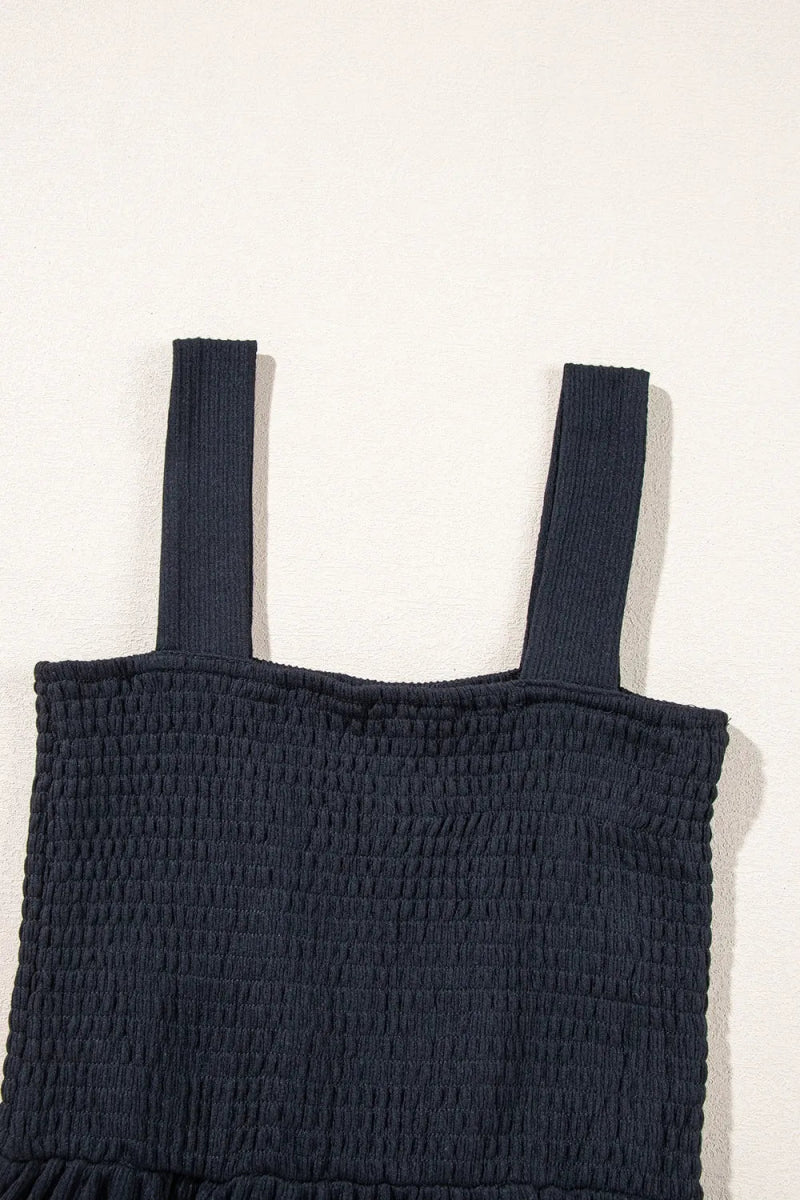 Smocked Bust Textured Knit Sleeveless Romper - CELIVINE