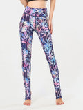 Printed Wide Waistband Active Leggings with Stirrups - CELIVINE