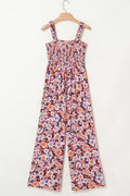 Floral Print Smocked High Waist Square Neck Jumpsuit - CELIVINE