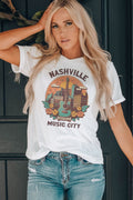 NASHVILLE MUSIC CITY Graphic Round Neck Tee - CELIVINE