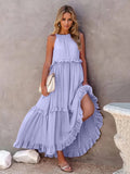 Ruffled Sleeveless Tiered Maxi Dress with Pockets - CELIVINE