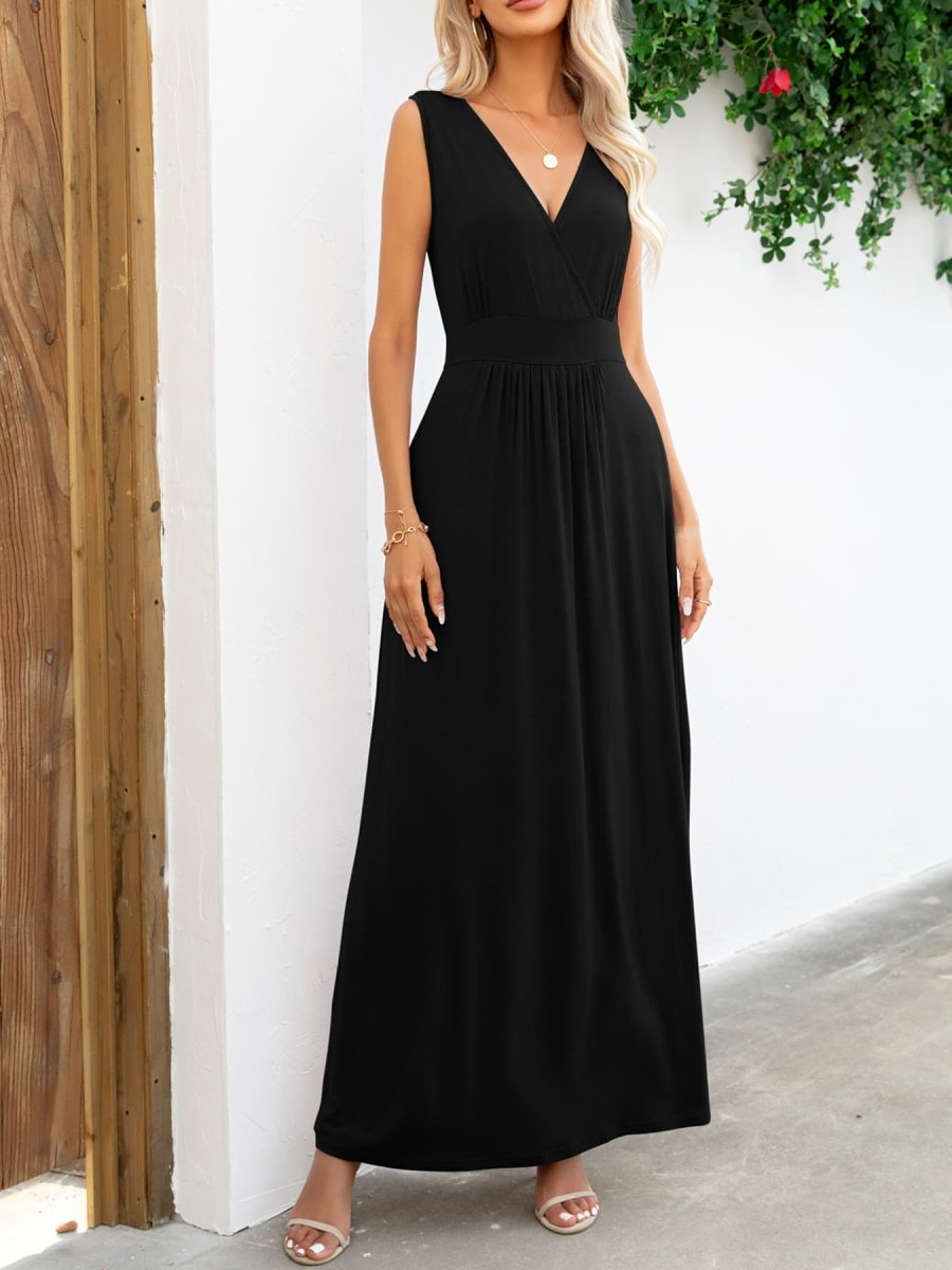 Surplice Neck Sleeveless Maxi Dress - CELIVINE