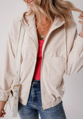 Pocketed Zip Up Long Sleeve Hooded Jacket - CELIVINE