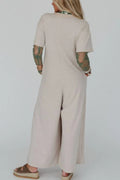 Pocket Front Short Sleeve Wide Leg Jumpsuit - CELIVINE