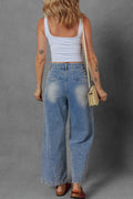 High - Waist Wide Leg Pleated Denim Jeans - CELIVINE