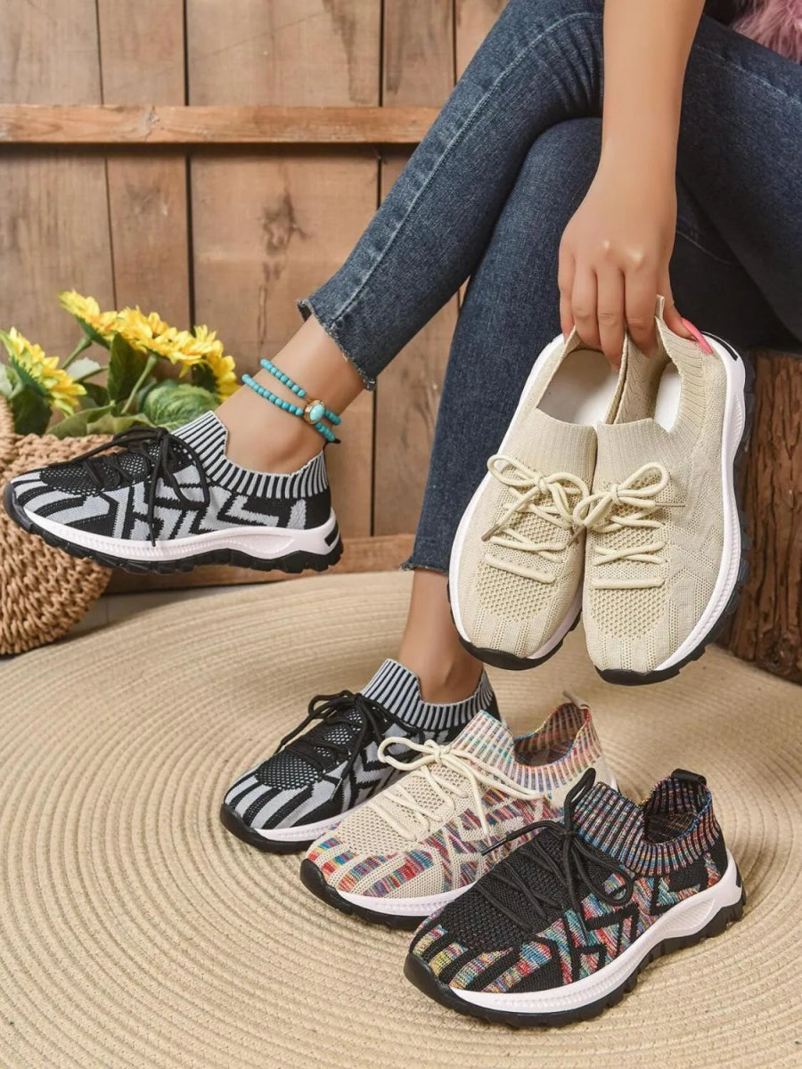 Mesh Knit Lace Up Athletic - CELIVINE