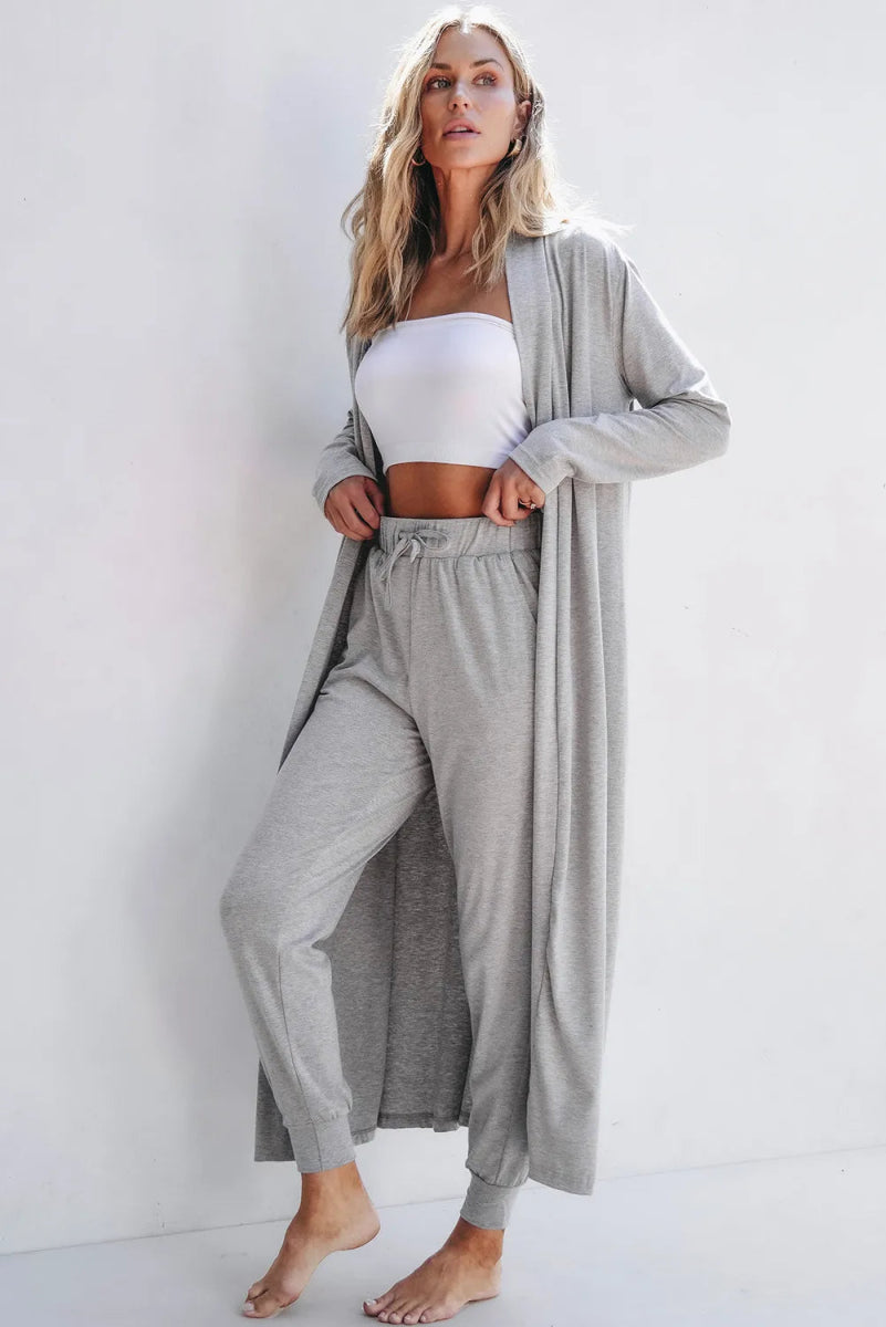 Open Front Long Sleeve Cardigan and Pants Lounge Set - CELIVINE