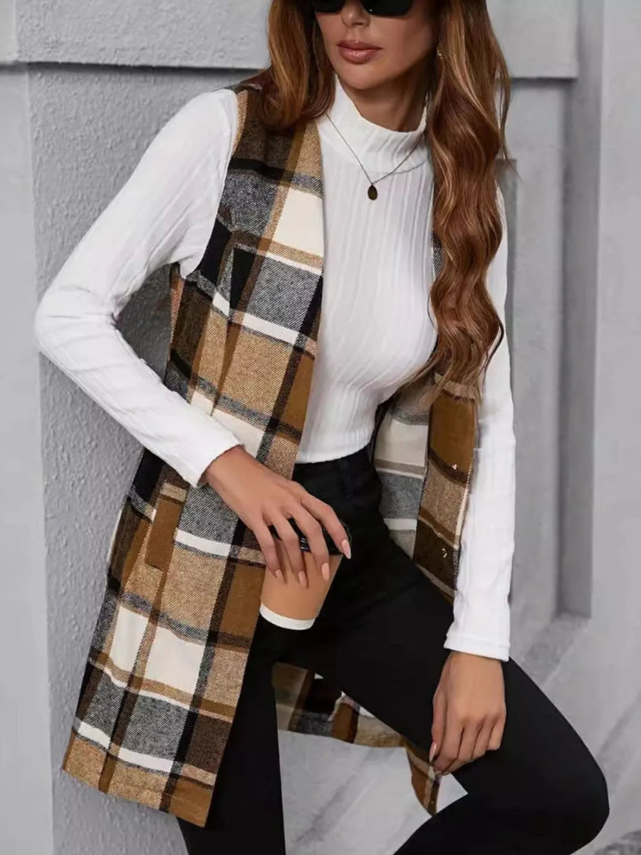 Plaid V - Neck Vest Coat - CELIVINE