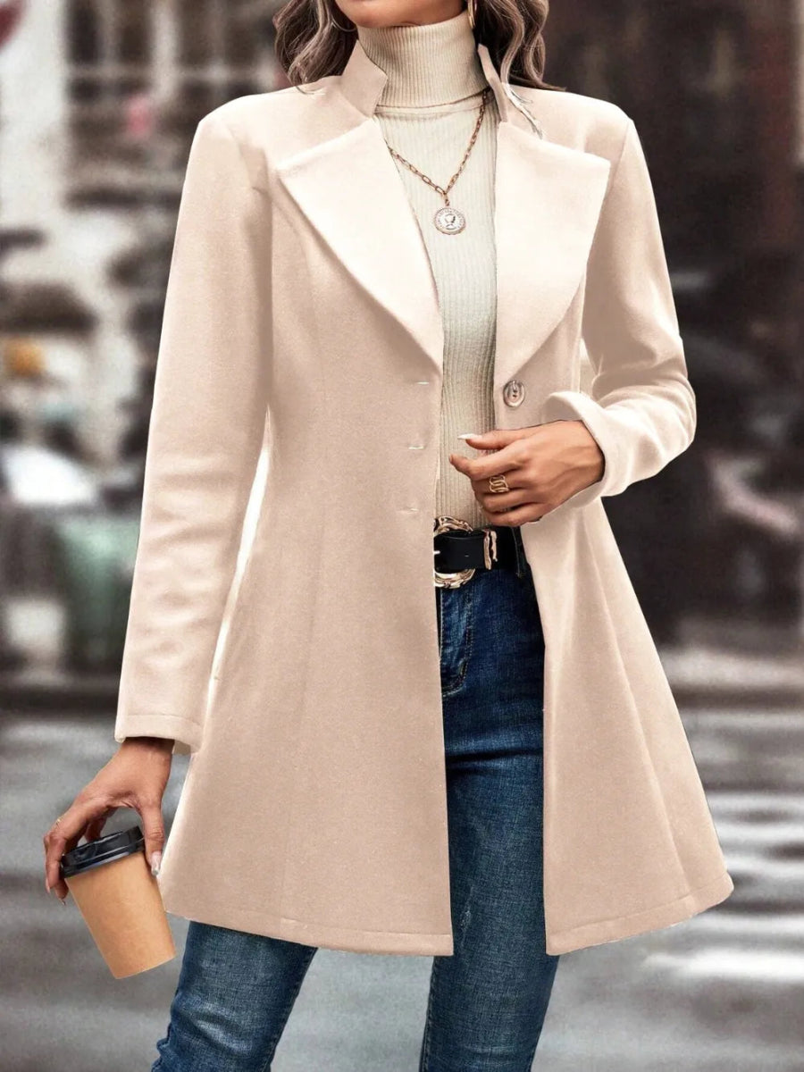 Collared Neck Long Sleeve Longline Coat - CELIVINE