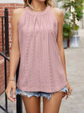 Eyelet Sleeveless Top with Gathered Detail - CELIVINE