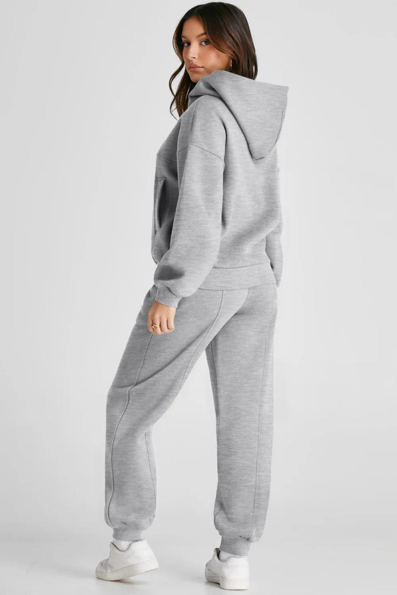 Dropped Shoulder Long Sleeve Hoodie and Pants Active Set - CELIVINE