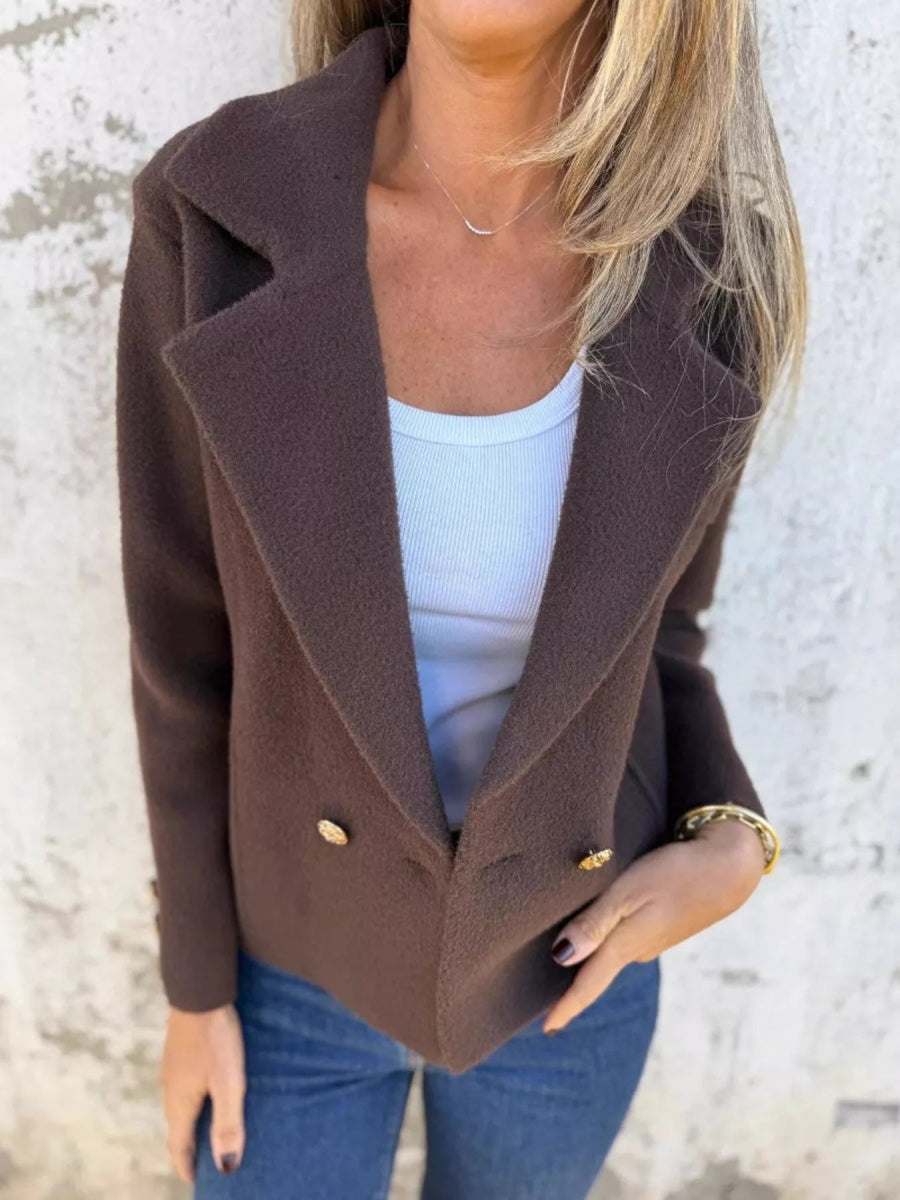 Full Size Double - Breasted Lapel Collar Blazer Plus Size - CELIVINE