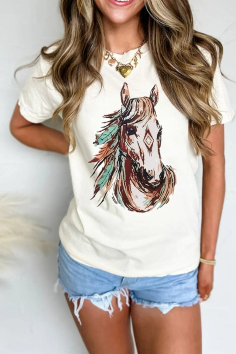 Western Aztec Horse Graphic Tee - CELIVINE