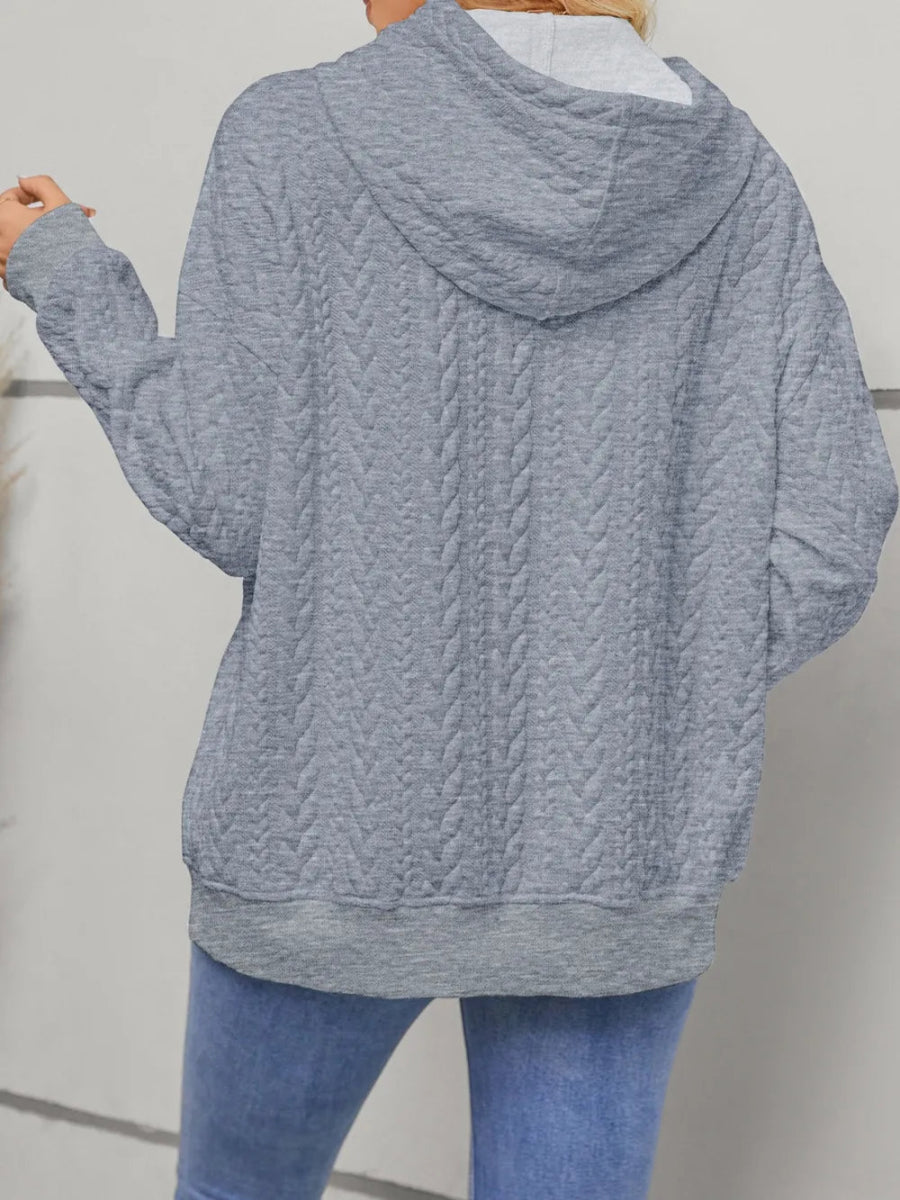 Drawstring Long Sleeve Hoodie with Pockets - CELIVINE