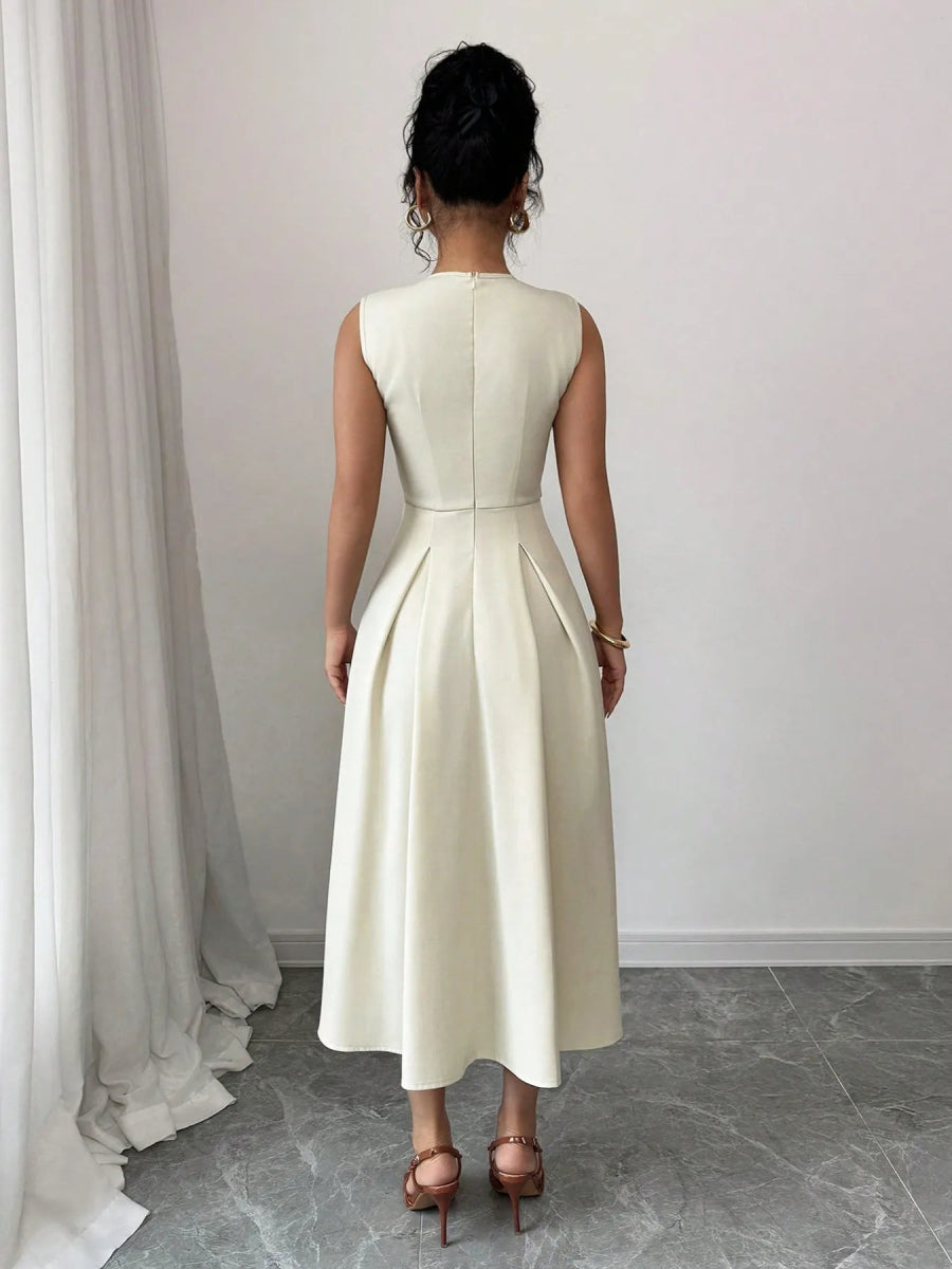 V - Neck Sleeveless Midi Dress - CELIVINE